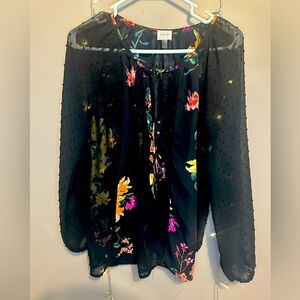 Cupio: Women Size S/P. multi color flowered long sleeve blouse
